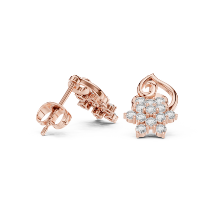 Round Cut Lab Grown Diamond Petal Cluster Stud Earrings in Rose Gold