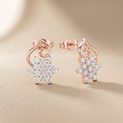Round Cut Lab Grown Diamond Petal Cluster Stud Earrings in Rose Gold