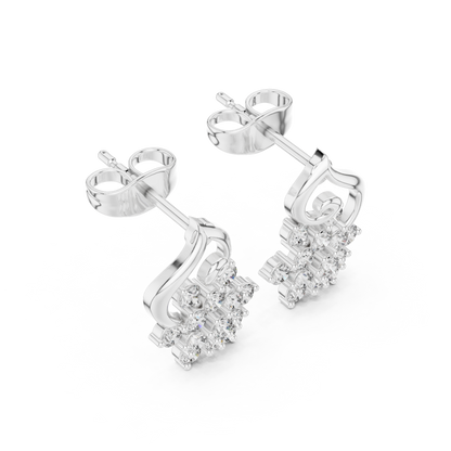 Round Cut Lab Grown Diamond Petal Cluster Stud Earrings in White Gold