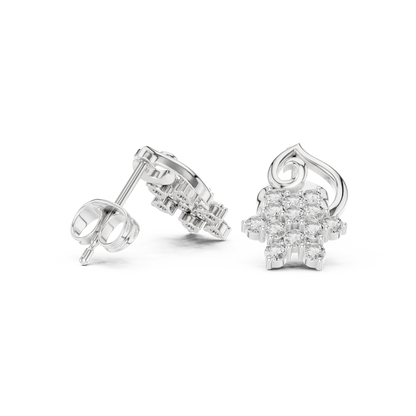 Round Cut Lab Grown Diamond Petal Cluster Stud Earrings in White Gold