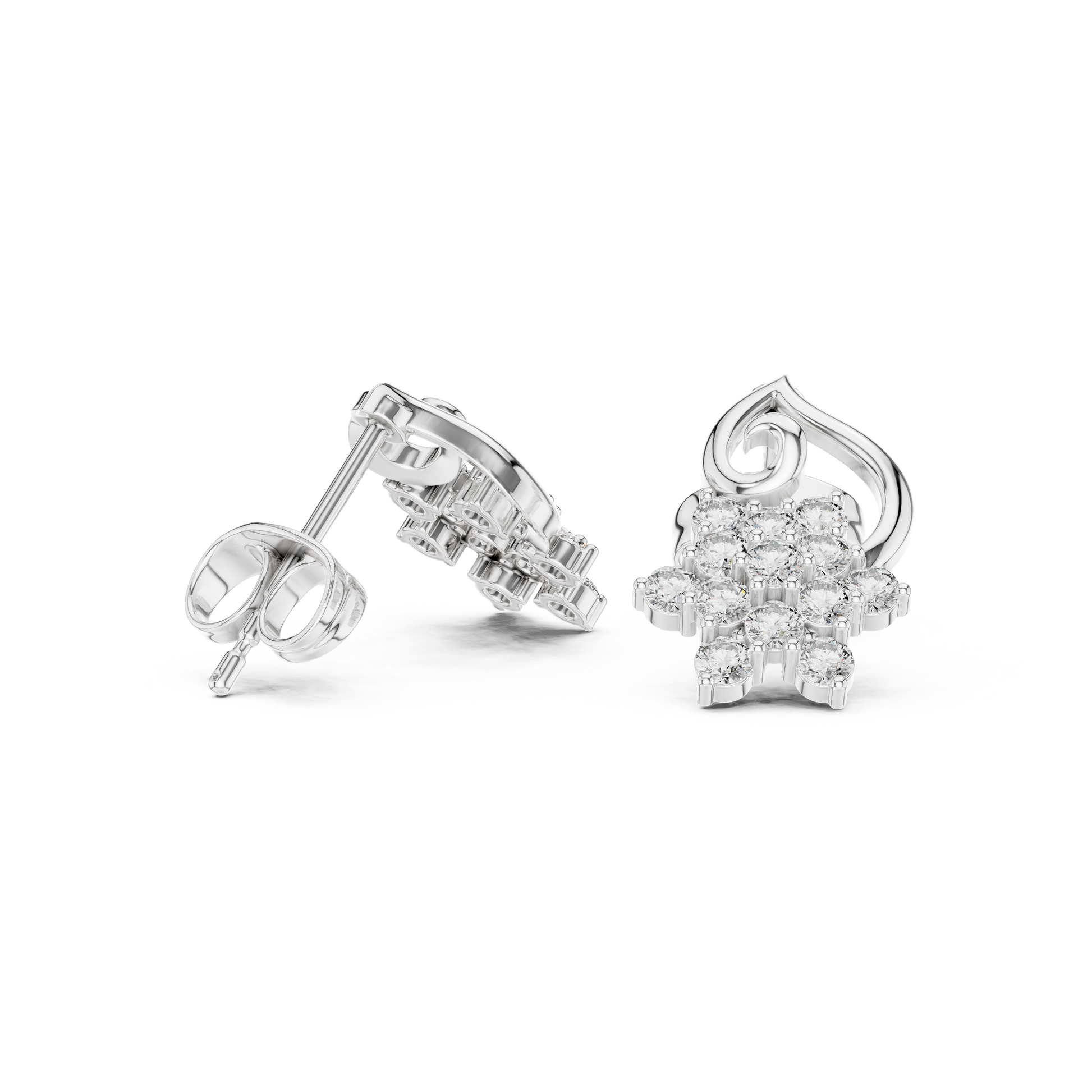 Round Cut Lab Grown Diamond Petal Cluster Stud Earrings in Silver
