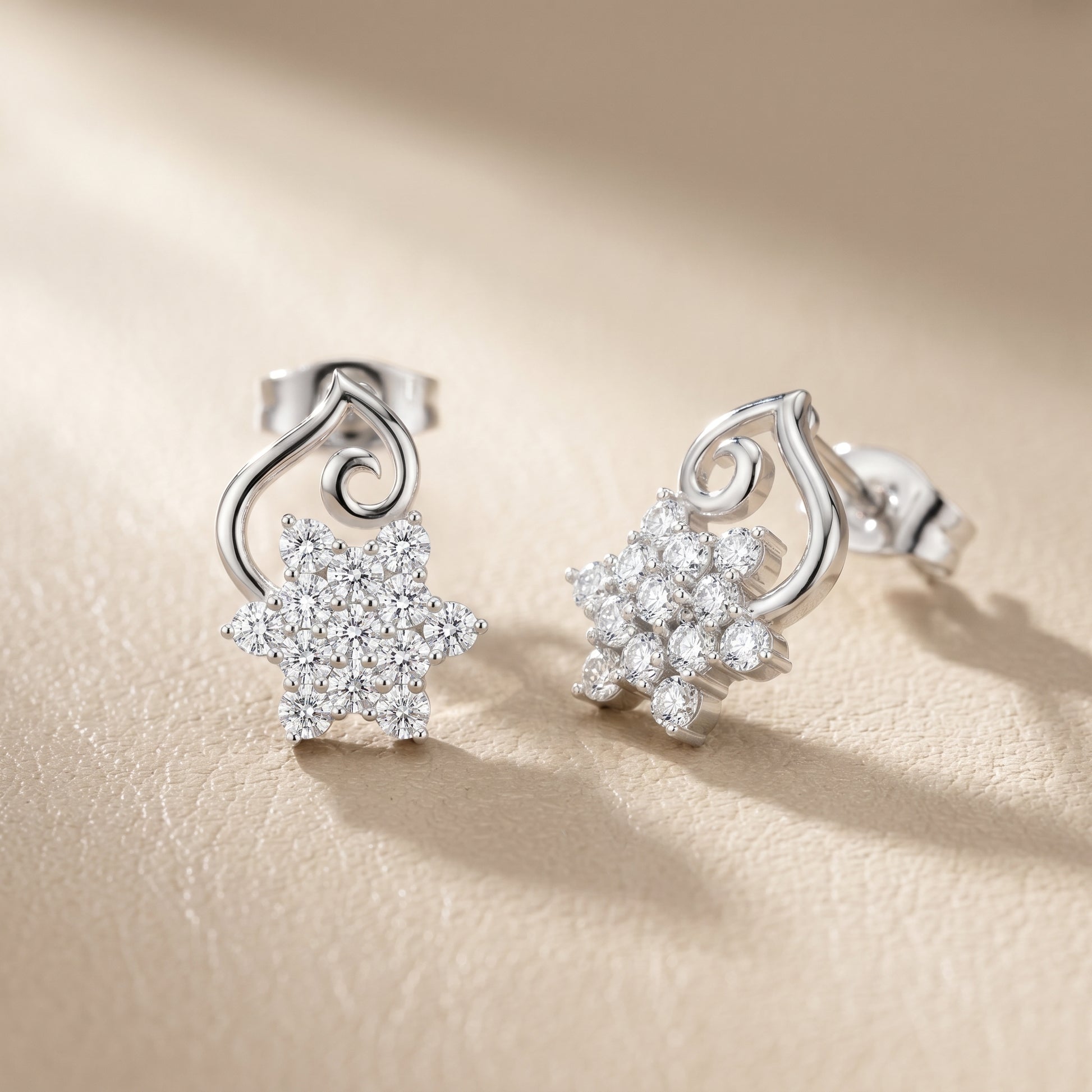 Round Cut Lab Grown Diamond Petal Cluster Stud Earrings in Platinum