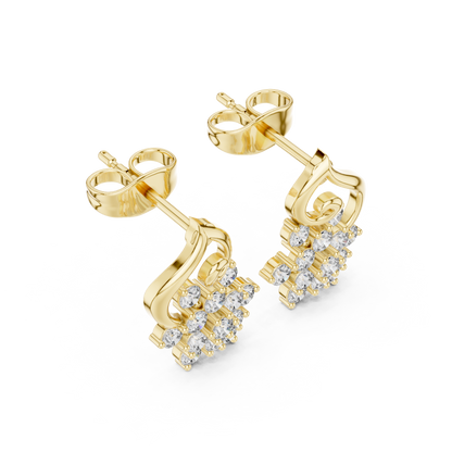Round Cut Lab Grown Diamond Petal Cluster Stud Earrings in Yellow Gold