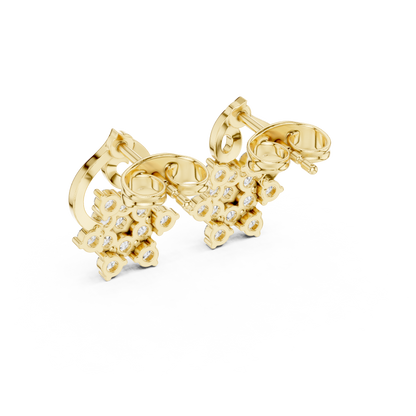 Round Cut Lab Grown Diamond Petal Cluster Stud Earrings in Yellow Gold