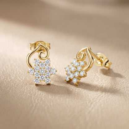 Round Cut Lab Grown Diamond Petal Cluster Stud Earrings in Yellow Gold