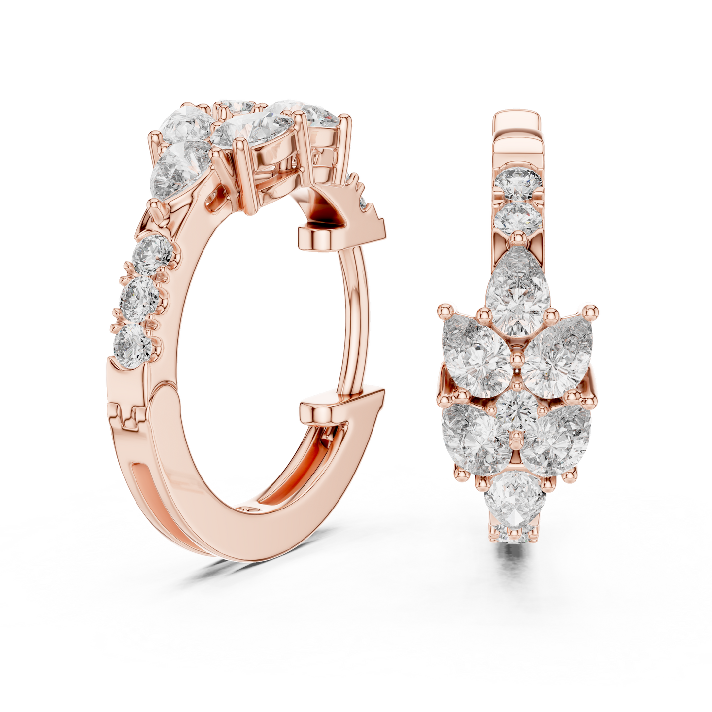 Iris Cluster Diamond Huggie Hoop Earrings in Rose Gold