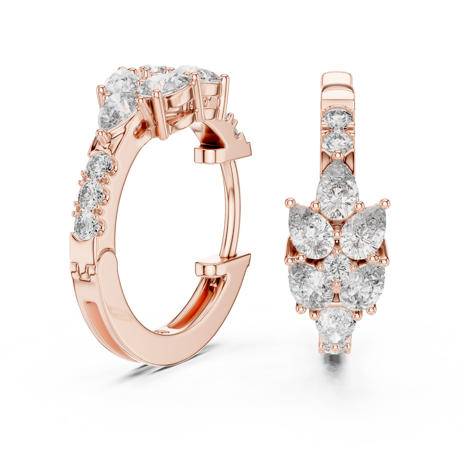 Iris Cluster Diamond Huggie Hoop Earrings in Rose Gold