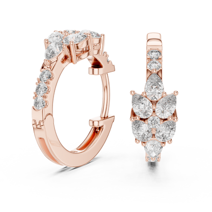 Iris Cluster Diamond Huggie Hoop Earrings in Rose Gold