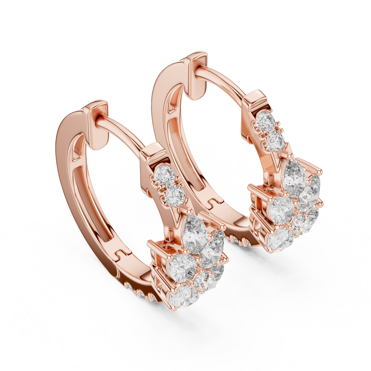 Iris Cluster Diamond Huggie Hoop Earrings in Rose Gold