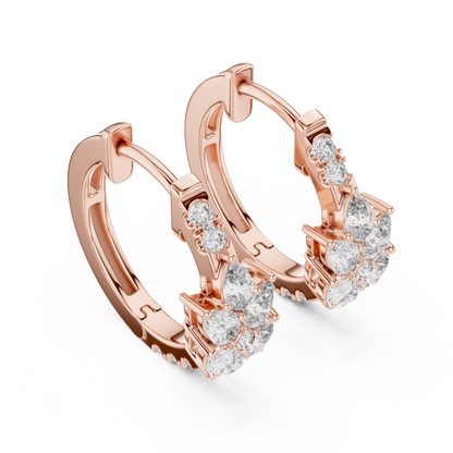 Iris Cluster Diamond Huggie Hoop Earrings in Rose Gold