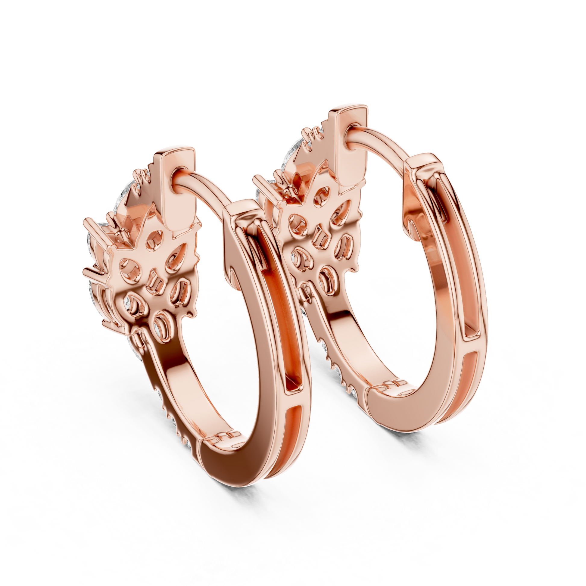 Iris Cluster Diamond Huggie Hoop Earrings in Rose Gold