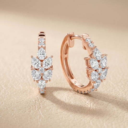 Iris Cluster Diamond Huggie Hoop Earrings in Rose Gold