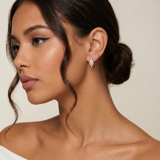 Iris Cluster Diamond Huggie Hoop Earrings in Rose Gold