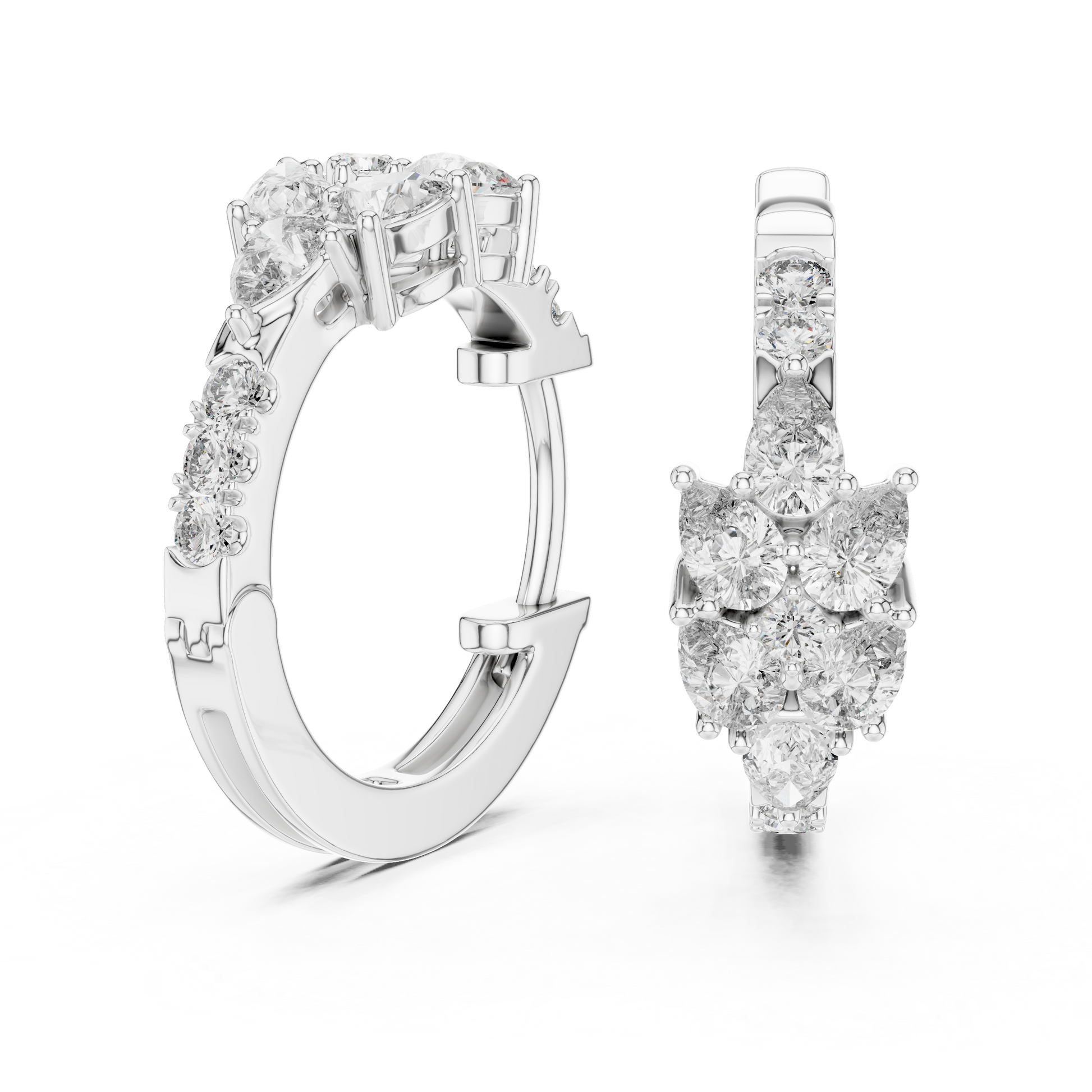 Iris Cluster Diamond Huggie Hoop Earrings in Silver