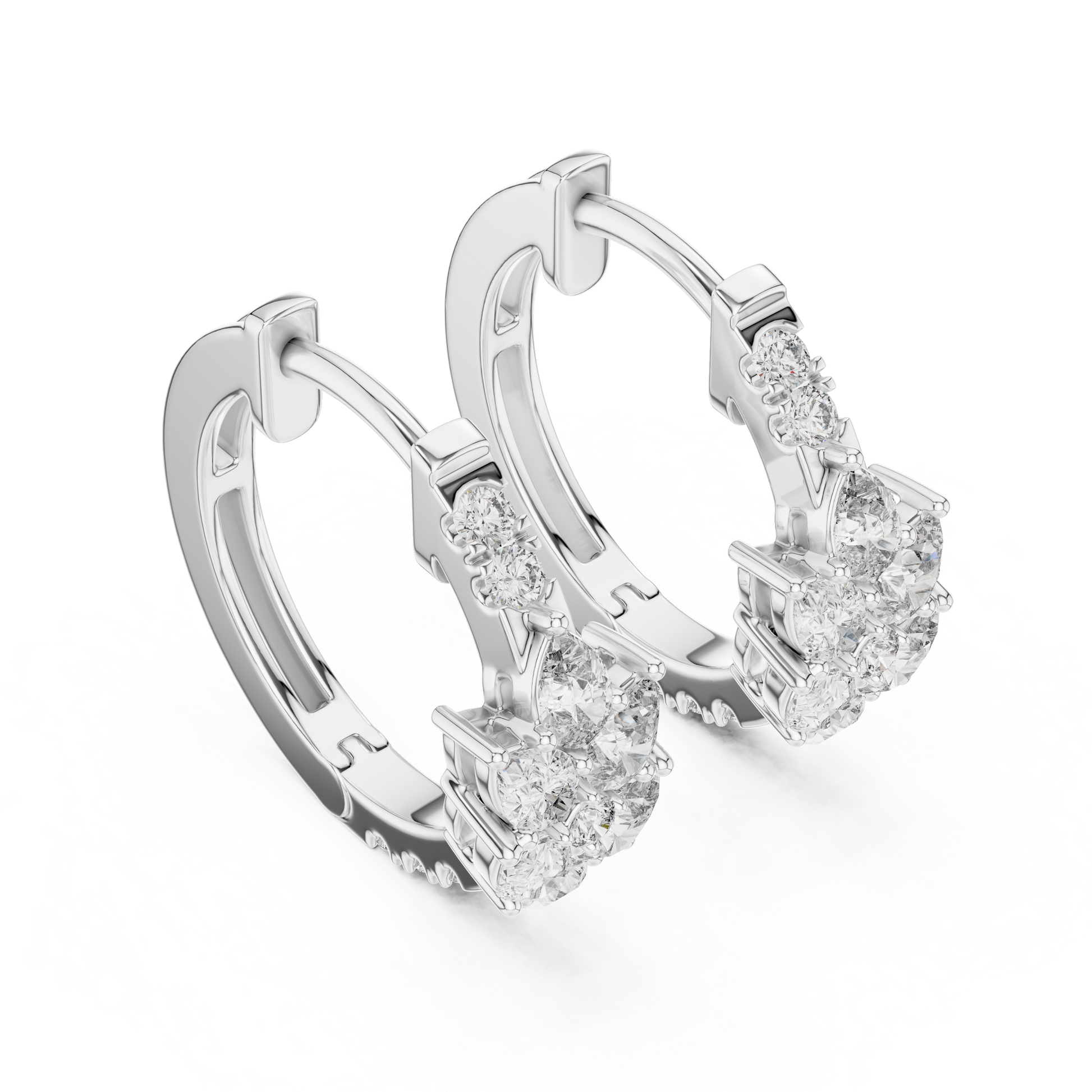 Iris Cluster Diamond Huggie Hoop Earrings in White Gold