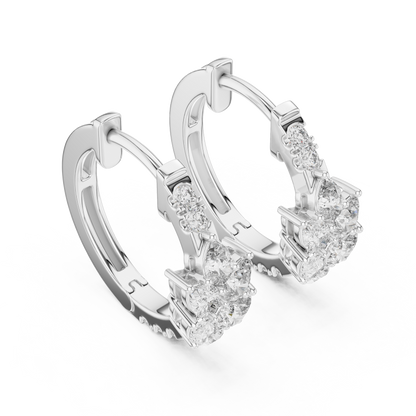 Iris Cluster Diamond Huggie Hoop Earrings in White Gold