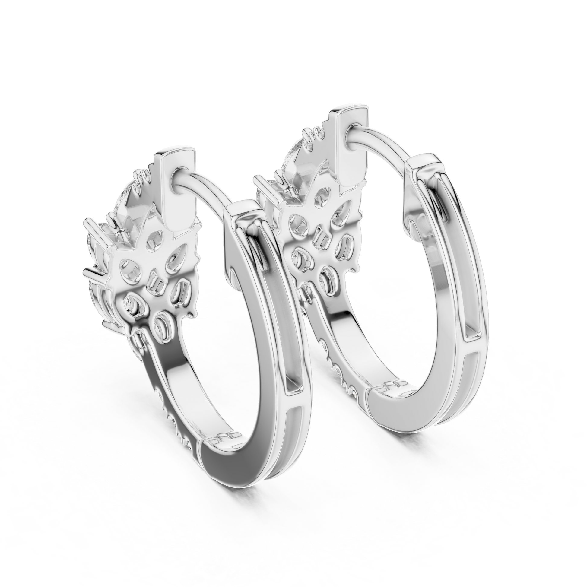 Iris Cluster Diamond Huggie Hoop Earrings in White Gold