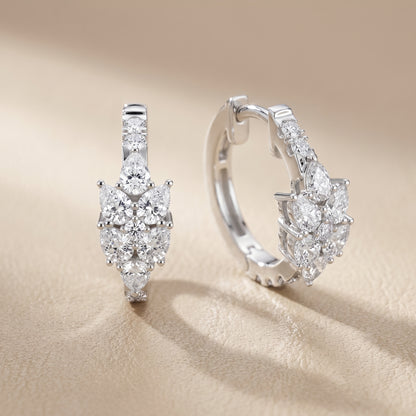 Iris Cluster Diamond Huggie Hoop Earrings in Platinum