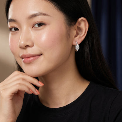 Iris Cluster Diamond Huggie Hoop Earrings in Silver