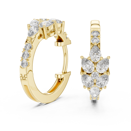 Iris Cluster Diamond Huggie Hoop Earrings in Yellow Gold