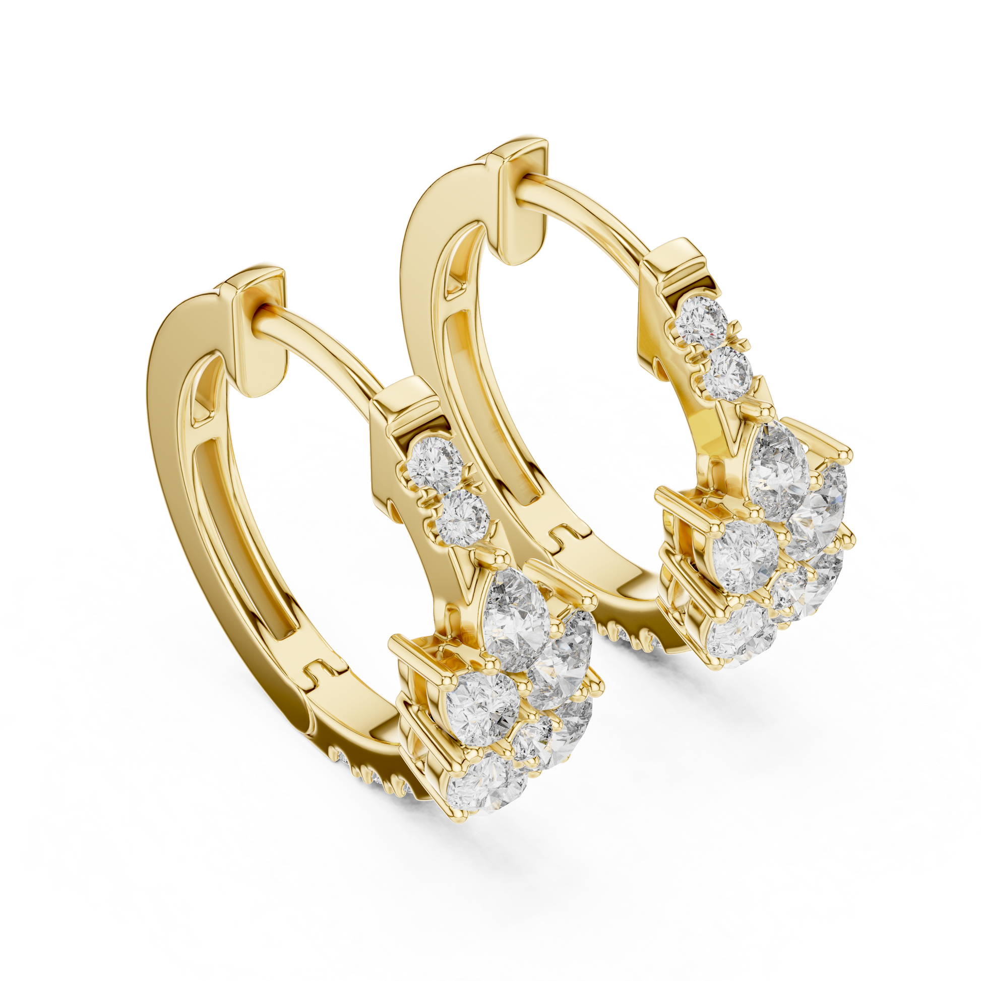 Iris Cluster Diamond Huggie Hoop Earrings in Yellow Gold