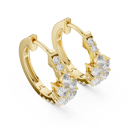 Iris Cluster Diamond Huggie Hoop Earrings in Yellow Gold