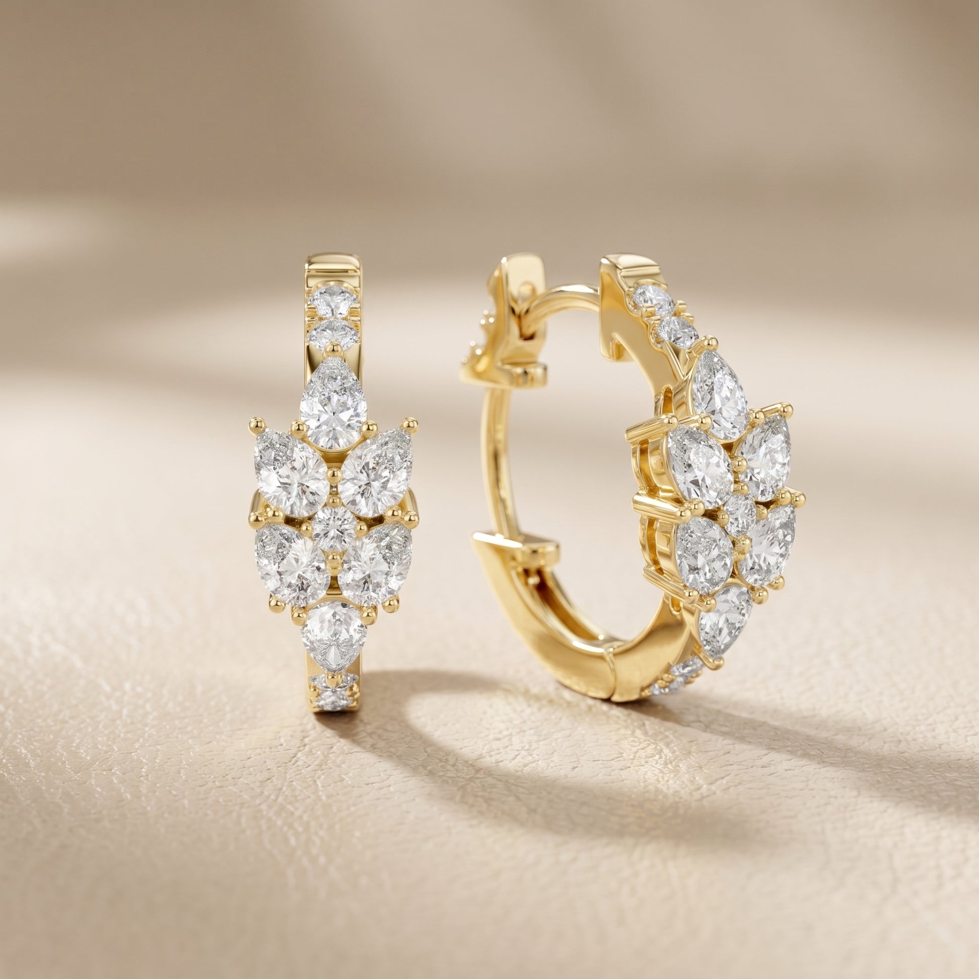 Iris Cluster Diamond Huggie Hoop Earrings in Yellow Gold