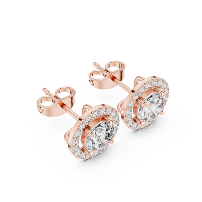 Round Cut Lab Grown Diamond Stud Earrings in Rose Gold