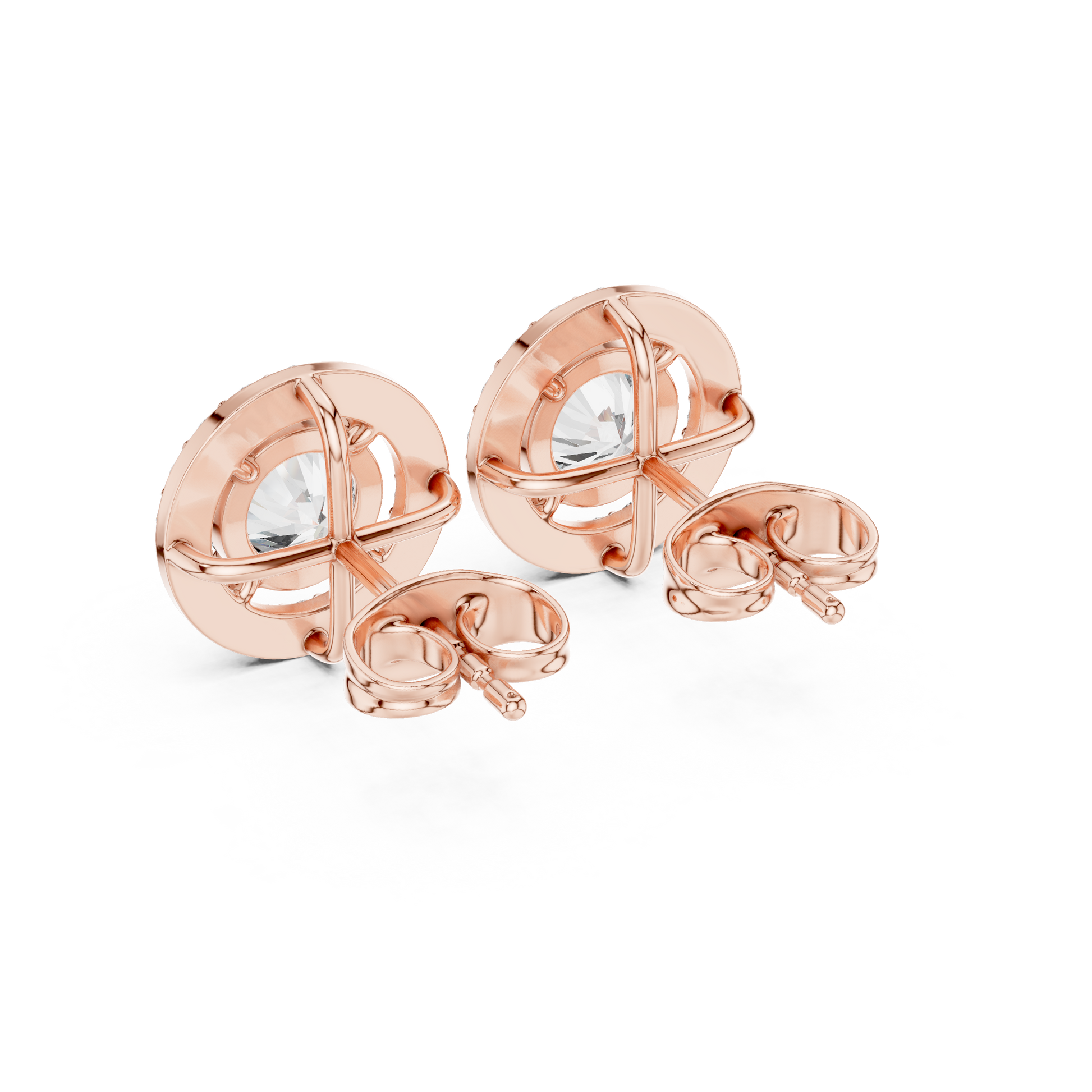 Round Cut Lab Grown Diamond Stud Earrings in Rose Gold