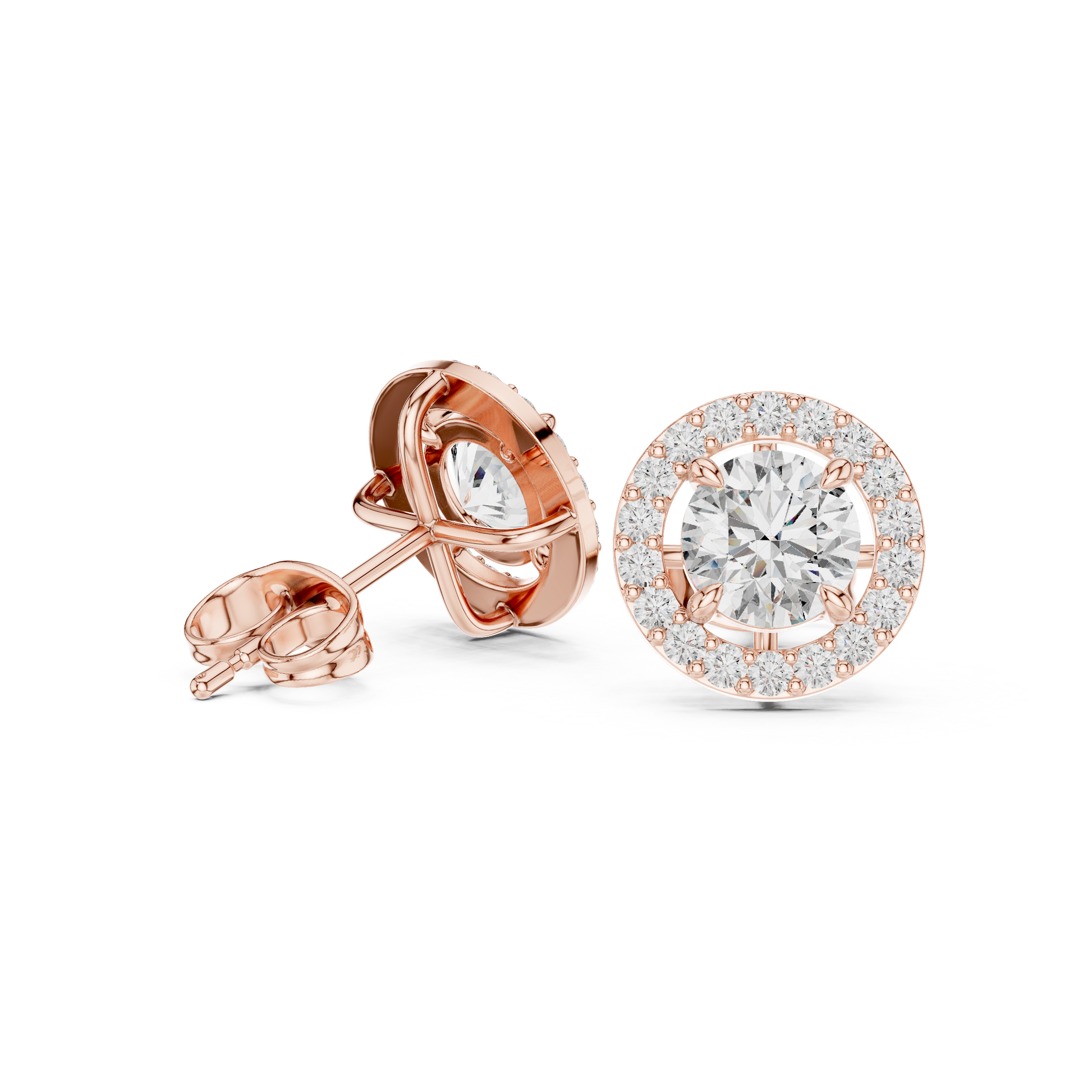 Round Cut Lab Grown Diamond Stud Earrings in Rose Gold