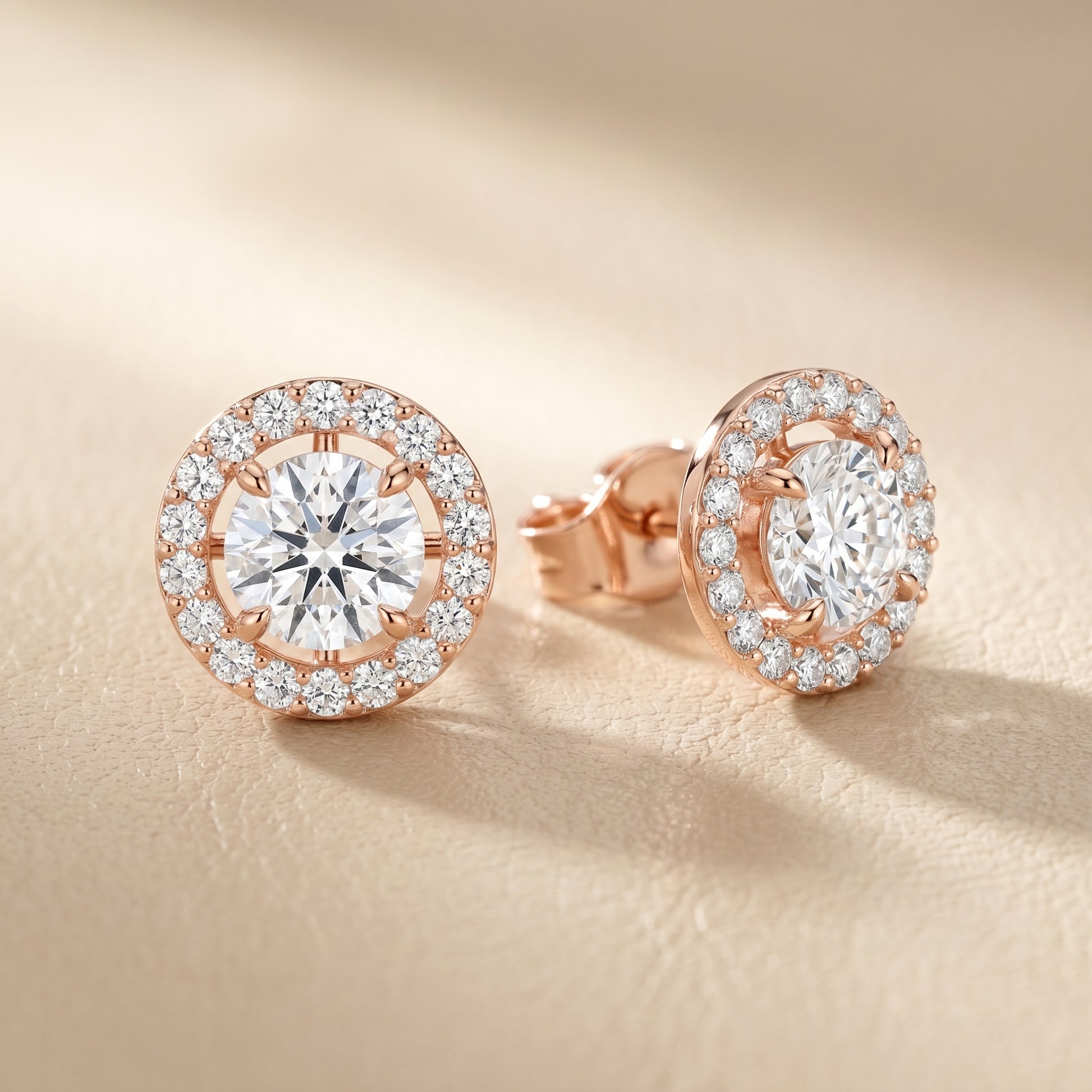 Round Cut Lab Grown Diamond Stud Earrings in Rose Gold