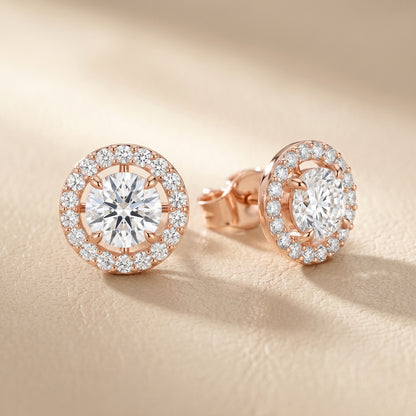 Round Cut Lab Grown Diamond Stud Earrings in Rose Gold