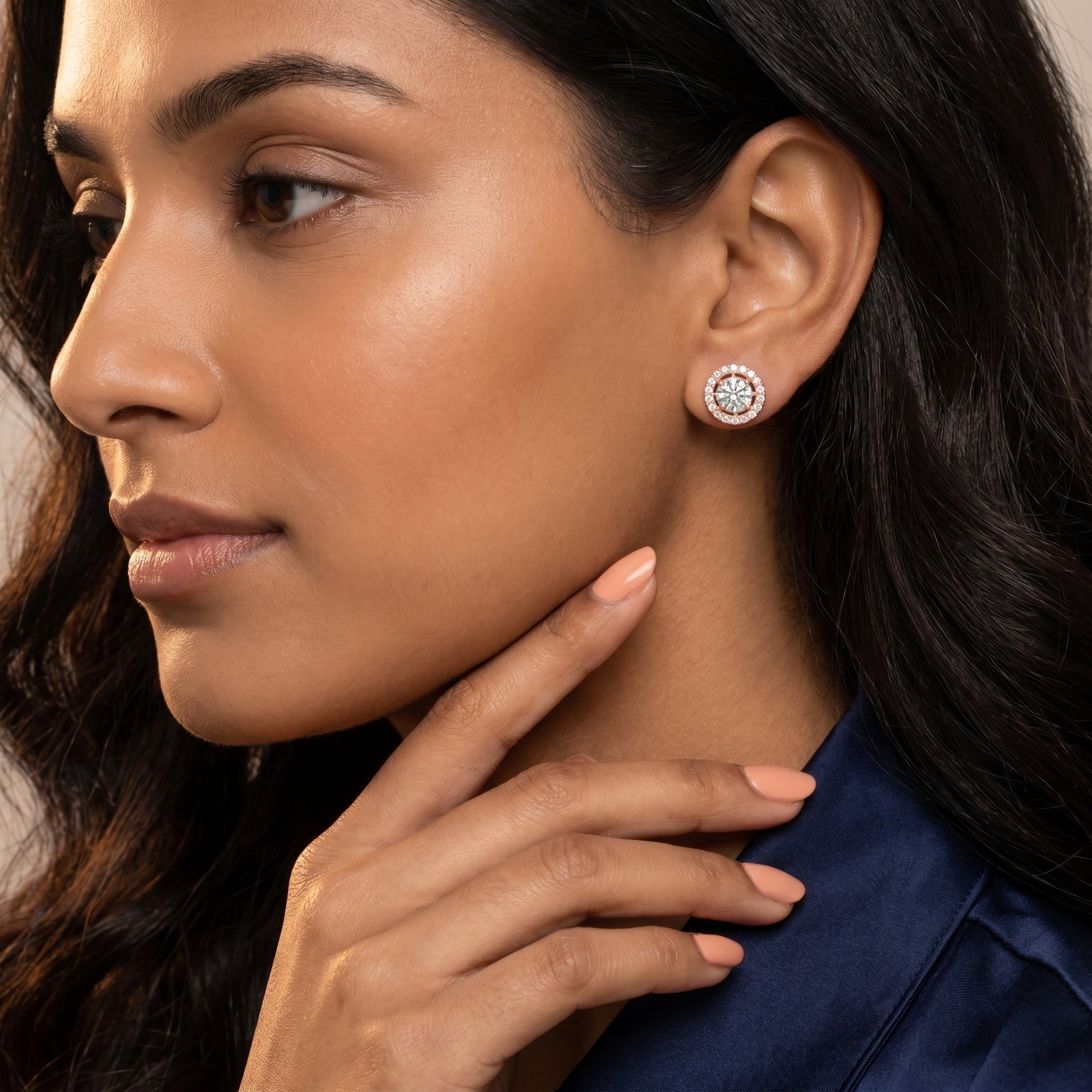 Round Cut Lab Grown Diamond Stud Earrings in Rose Gold