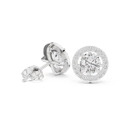 Round Cut Lab Grown Diamond Stud Earrings in Silver
