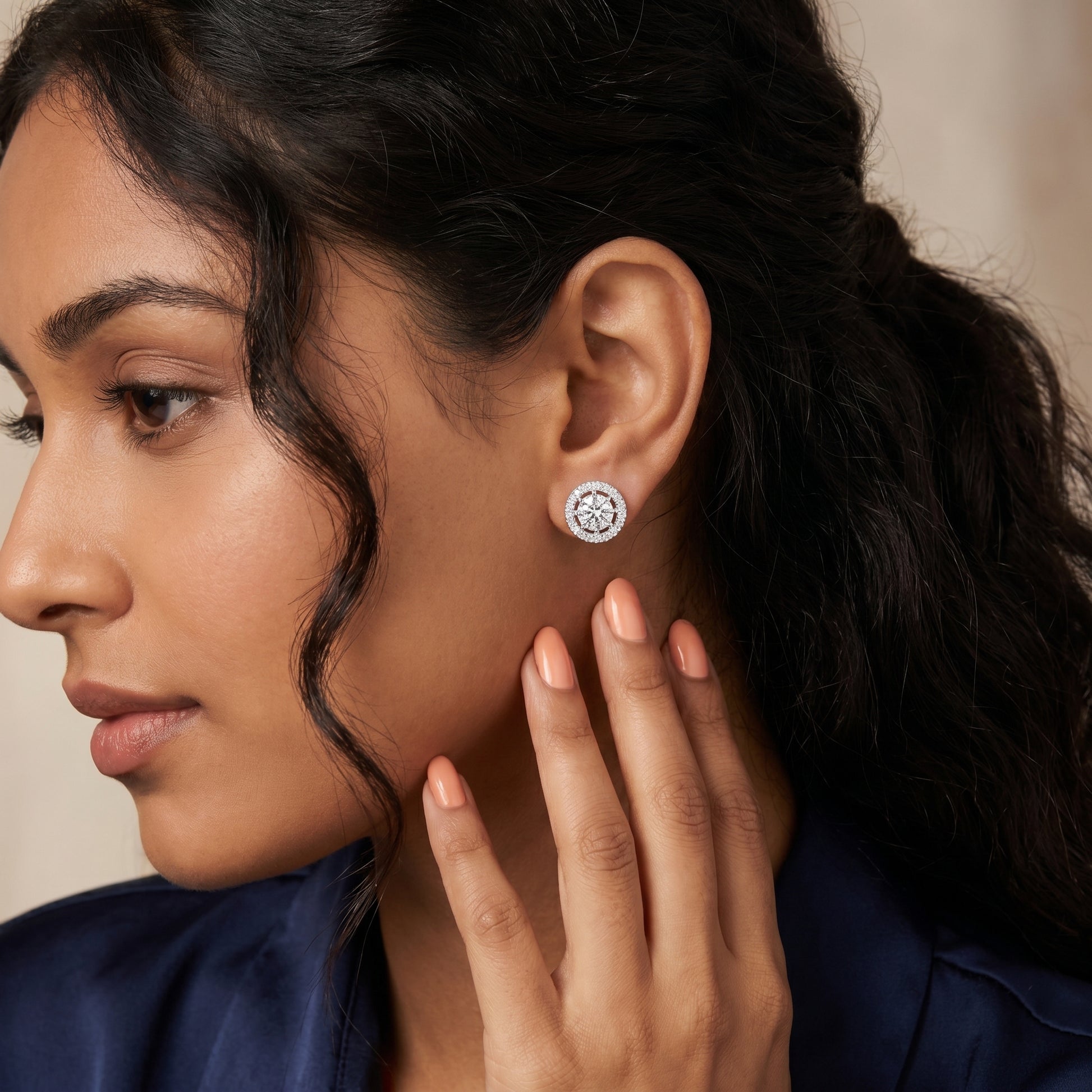 Round Cut Lab Grown Diamond Stud Earrings in Platinum
