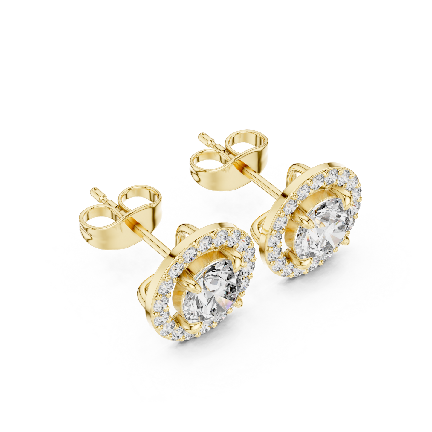 Round Cut Lab Grown Diamond Stud Earrings in Yellow Gold
