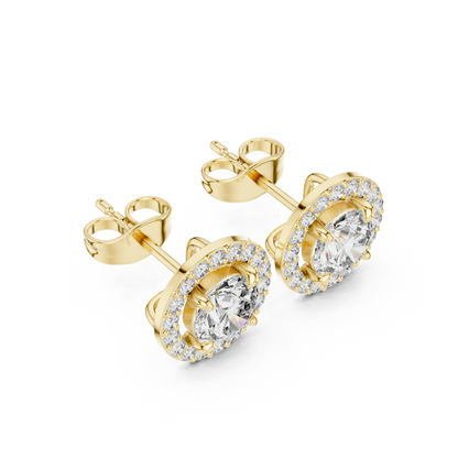 Round Cut Lab Grown Diamond Stud Earrings in Yellow Gold