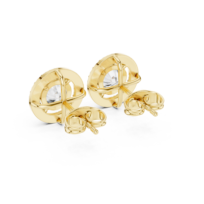 Round Cut Lab Grown Diamond Stud Earrings in Yellow Gold