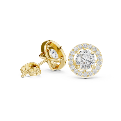 Round Cut Lab Grown Diamond Stud Earrings in Yellow Gold