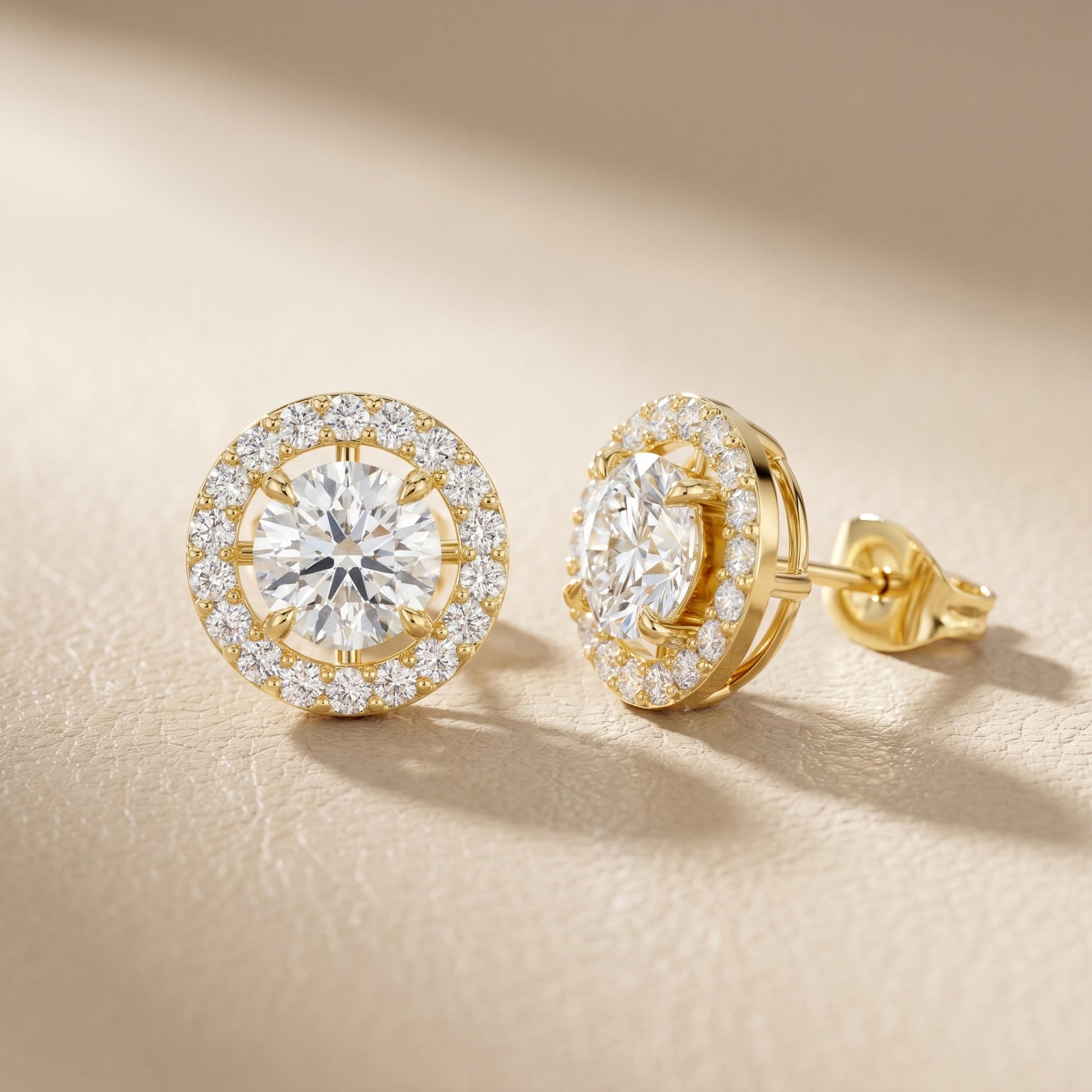 Round Cut Lab Grown Diamond Stud Earrings in Yellow Gold