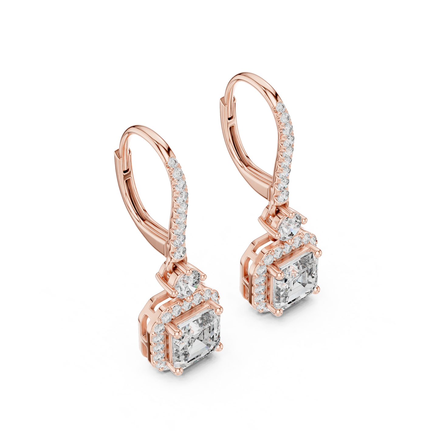 Asscher Round Cut Lab Grown Diamond Fashion Earrings in Rose Gold
