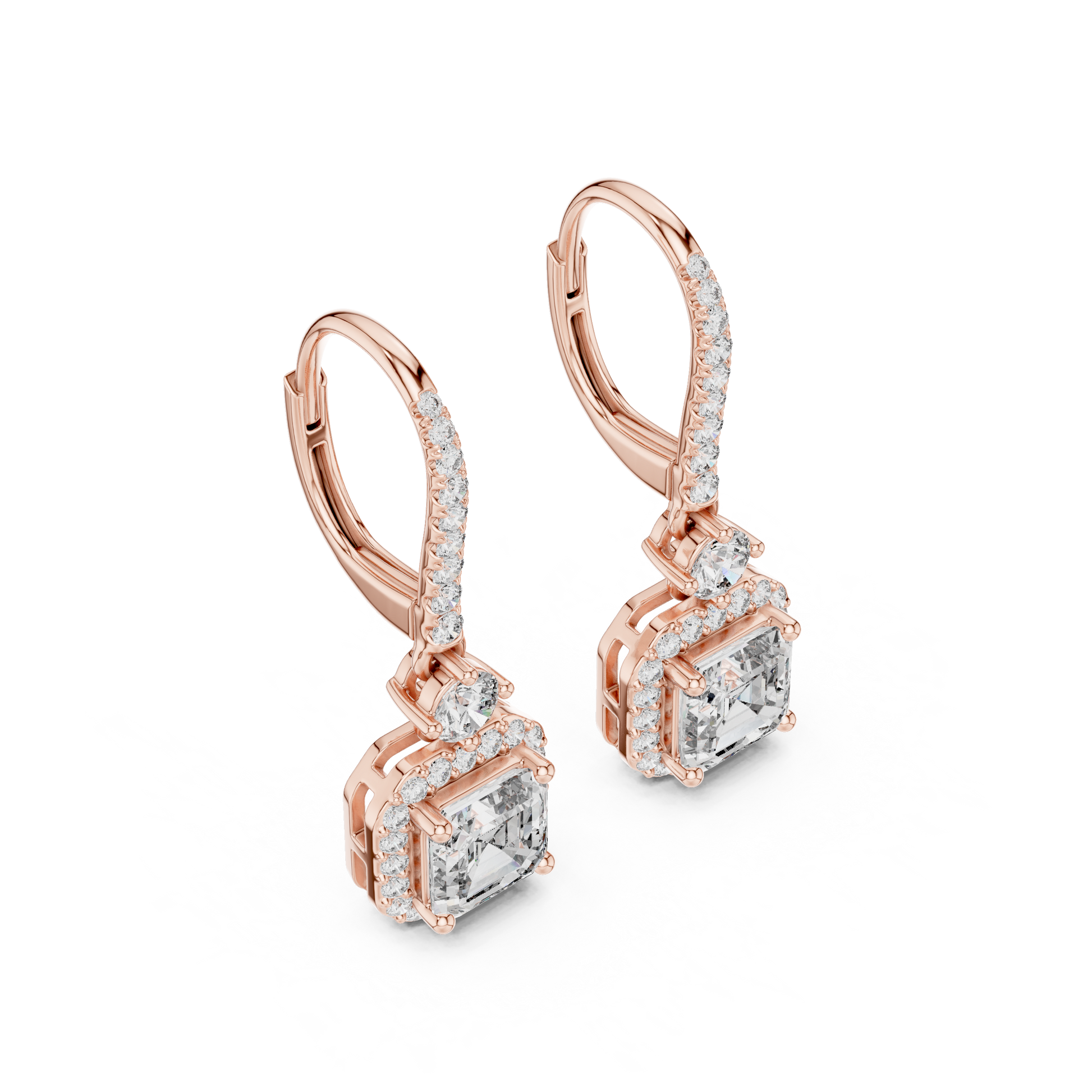 Asscher Round Cut Lab Grown Diamond Fashion Earrings in Rose Gold