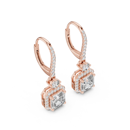 Asscher Round Cut Lab Grown Diamond Fashion Earrings in Rose Gold