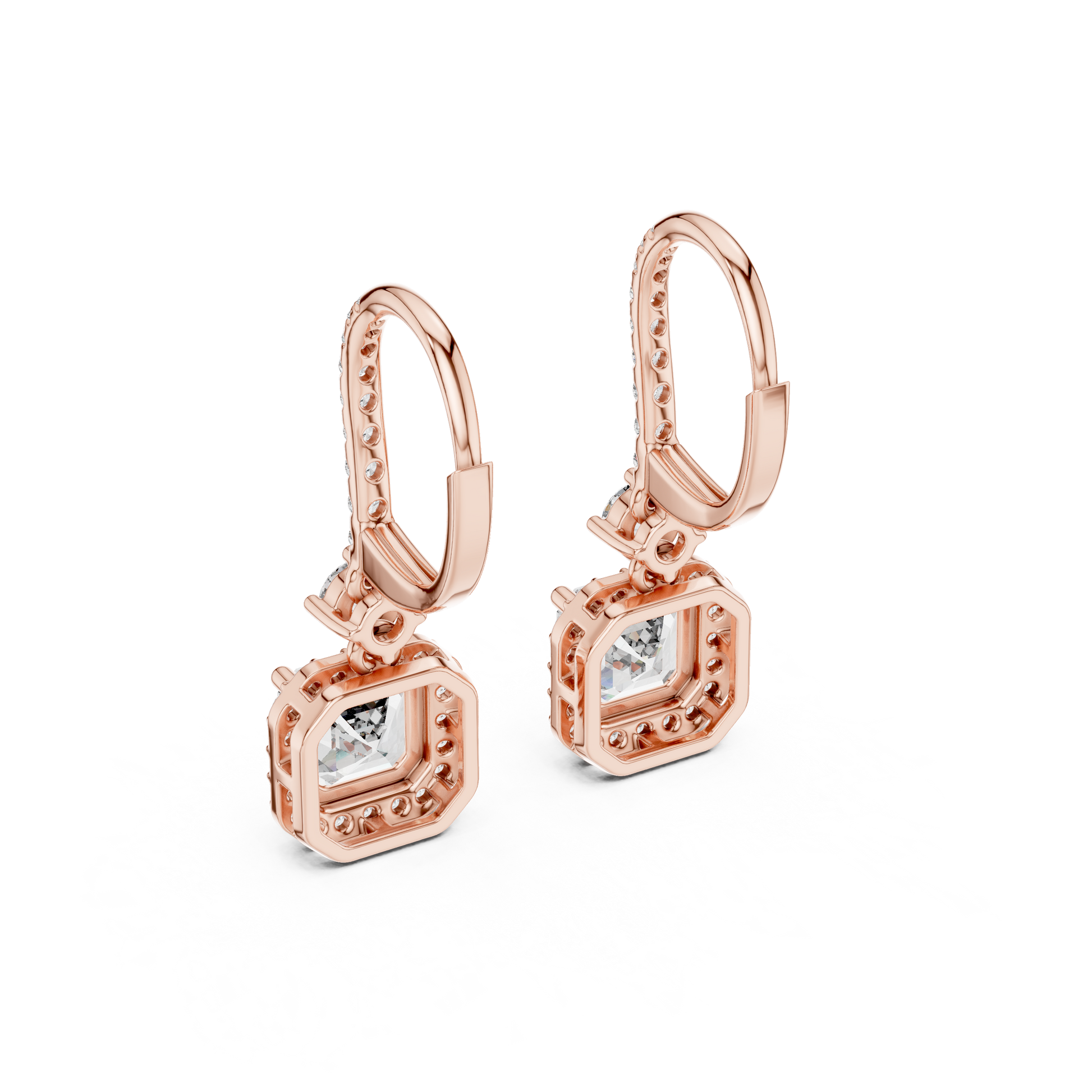 Asscher Round Cut Lab Grown Diamond Fashion Earrings in Rose Gold