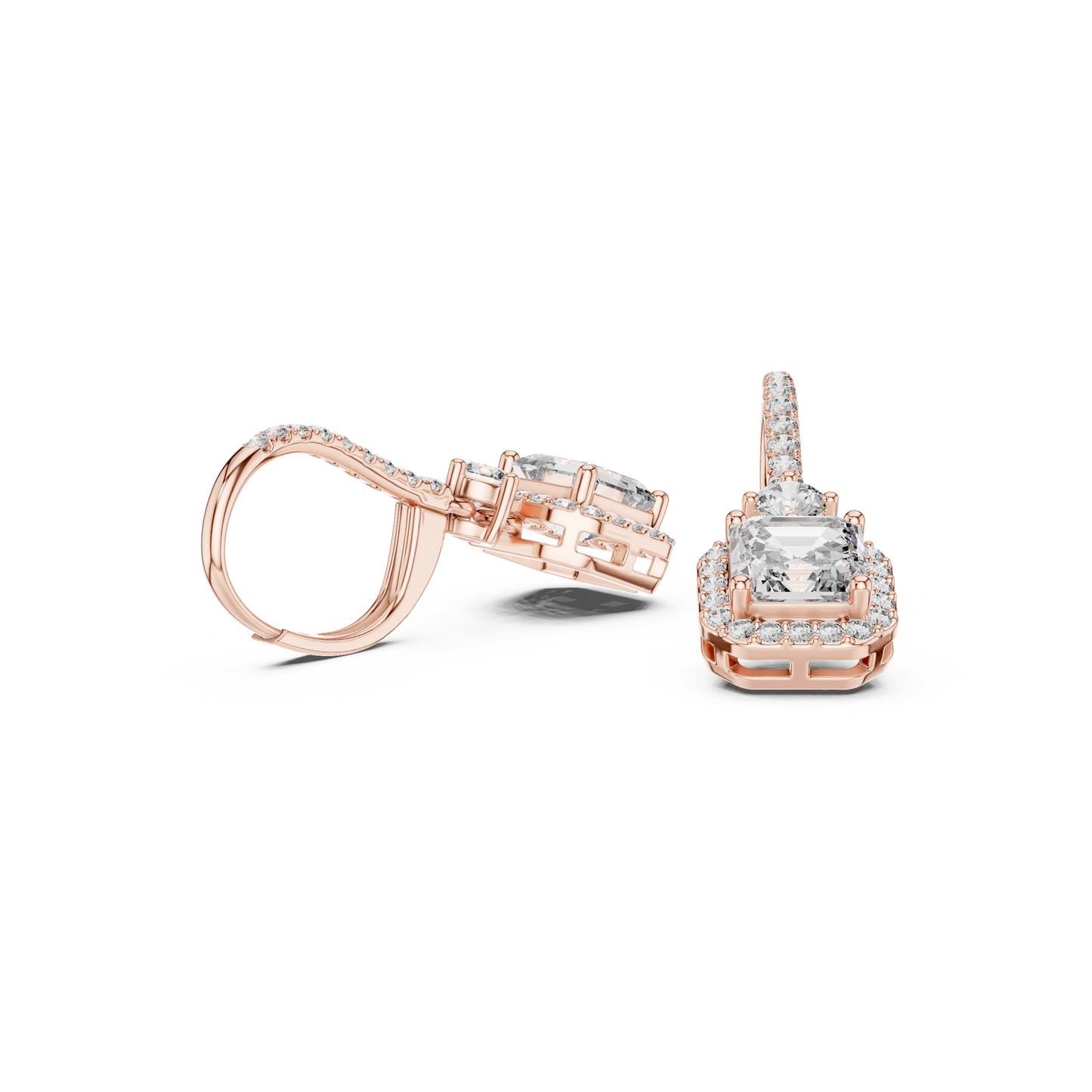Asscher Round Cut Lab Grown Diamond Fashion Earrings in Rose Gold
