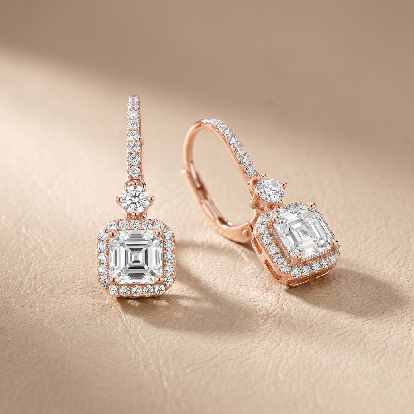 Asscher Round Cut Lab Grown Diamond Fashion Earrings in Rose Gold