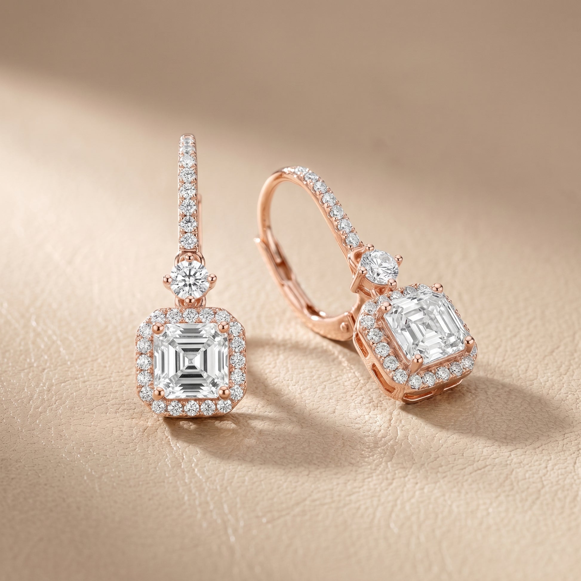 Asscher Round Cut Lab Grown Diamond Fashion Earrings in Rose Gold