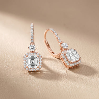 Asscher Round Cut Lab Grown Diamond Fashion Earrings in Rose Gold