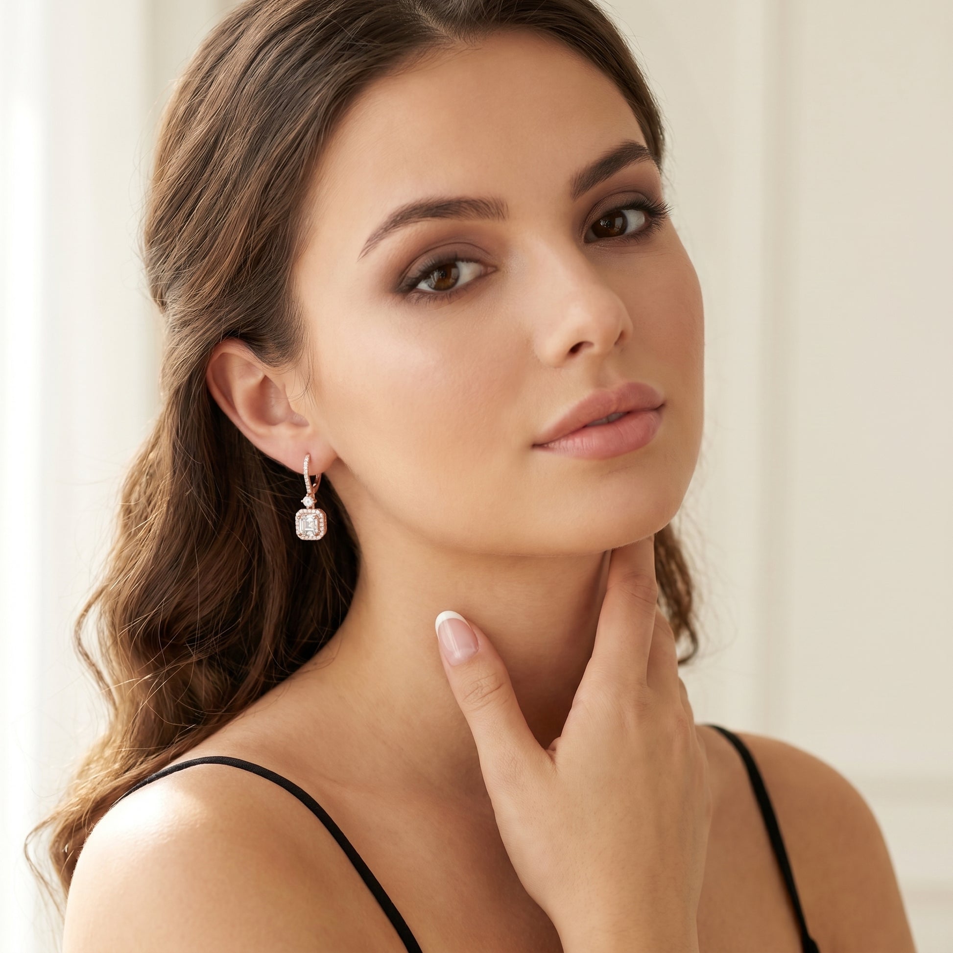 Asscher Round Cut Lab Grown Diamond Fashion Earrings in Rose Gold