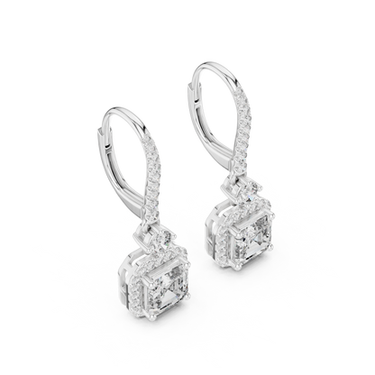 Asscher Round Cut Lab Grown Diamond Fashion Earrings in White Gold